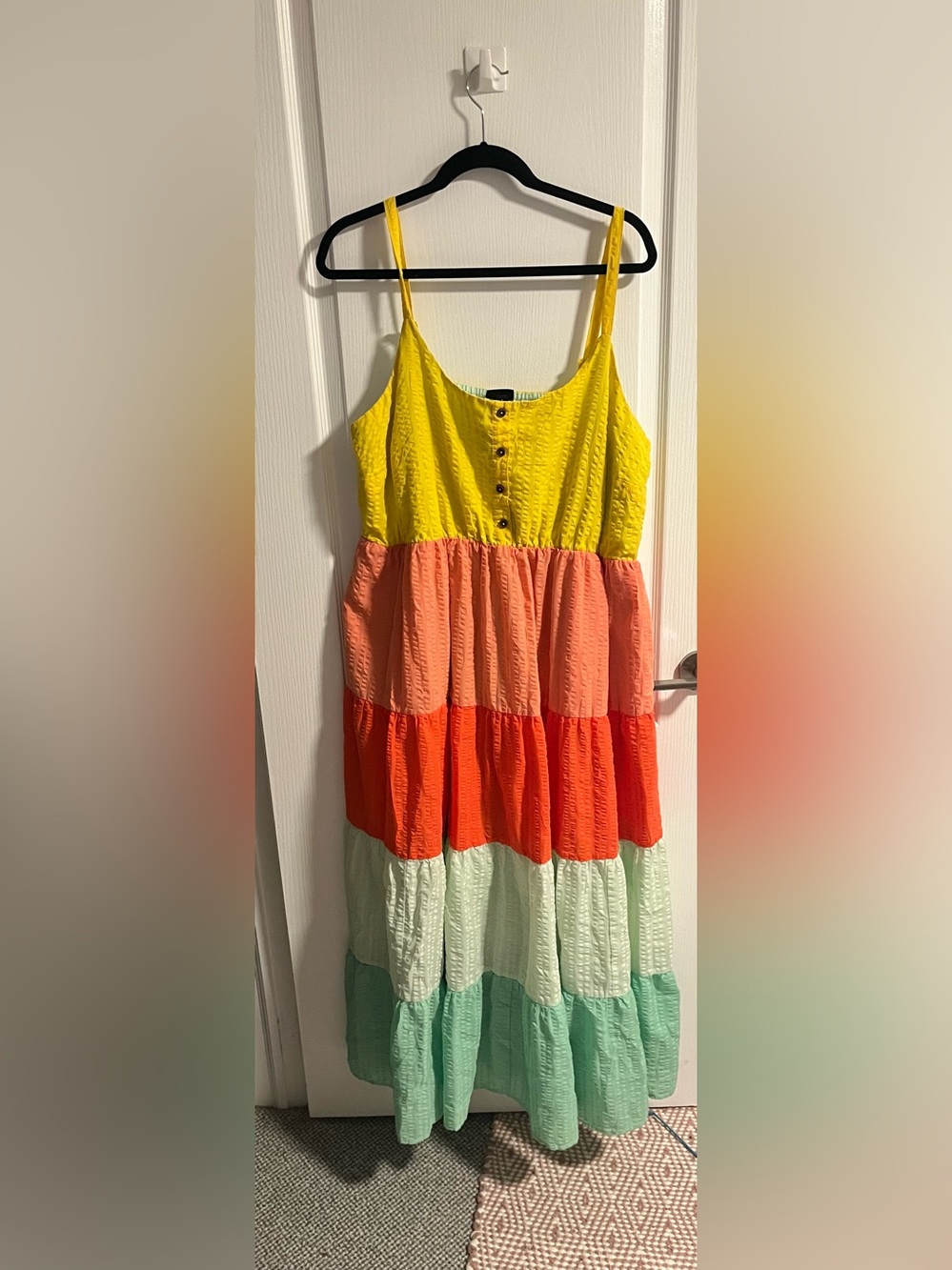 Torrid 1X Rainbow Colorblock Seersucker Tiered Maxi Dress Plus Size - Picture 4 of 7